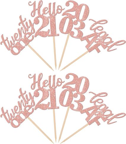 24 PCS 21st Birthday Cupcake Toppers Glitter Legal Hello 21 Cupcake Decorations Twenty One Since 2003 Cupcake Picks for Happy 21st Birthday Anniversary Party Cake Decorations Supplies Rose Gold in Kuwait