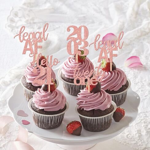 24 PCS 21st Birthday Cupcake Toppers Glitter Legal Hello 21 Cupcake Decorations Twenty One Since 2003 Cupcake Picks for Happy 21st Birthday Anniversary Party Cake Decorations Supplies Rose Gold in Kuwait