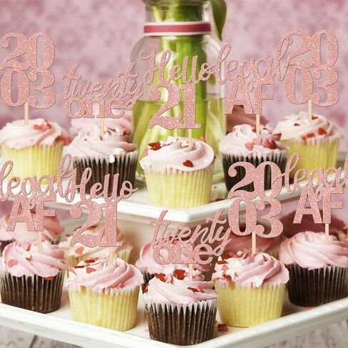 24 PCS 21st Birthday Cupcake Toppers Glitter Legal Hello 21 Cupcake Decorations Twenty One Since 2003 Cupcake Picks for Happy 21st Birthday Anniversary Party Cake Decorations Supplies Rose Gold in Kuwait