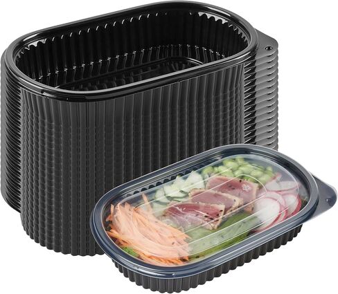 Restaurantware-RW Base 21 Ounce Meal Prep Containers, 50 Microwavable To Go Containers With Lids - Disposable, Freezable, Black Plastic Oval Food Containers, Pack Hot And Cold Food, For Takeaway in Saudi Arabia