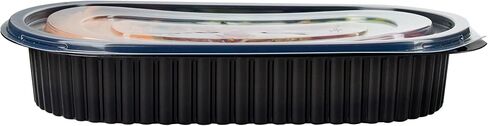 Restaurantware-RW Base 21 Ounce Meal Prep Containers, 50 Microwavable To Go Containers With Lids - Disposable, Freezable, Black Plastic Oval Food Containers, Pack Hot And Cold Food, For Takeaway in Saudi Arabia