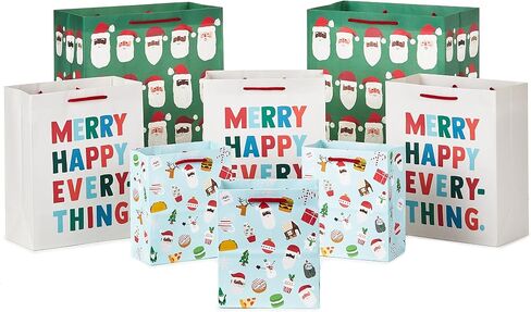 Hallmark Holiday Gift Bag Assortment (8 Bags; 3 Small 6", 3 Medium 9", 2 Large 13") Multicultural Santa Claus, Merry Happy Everything, Tacos, Donuts, Pizza, for Kids, Teachers, Foodies in Saudi Arabia