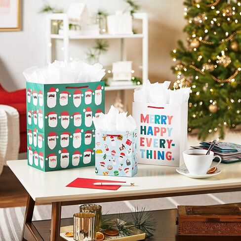 Hallmark Holiday Gift Bag Assortment (8 Bags; 3 Small 6", 3 Medium 9", 2 Large 13") Multicultural Santa Claus, Merry Happy Everything, Tacos, Donuts, Pizza, for Kids, Teachers, Foodies in Saudi Arabia