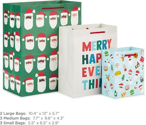 Hallmark Holiday Gift Bag Assortment (8 Bags; 3 Small 6", 3 Medium 9", 2 Large 13") Multicultural Santa Claus, Merry Happy Everything, Tacos, Donuts, Pizza, for Kids, Teachers, Foodies in Saudi Arabia