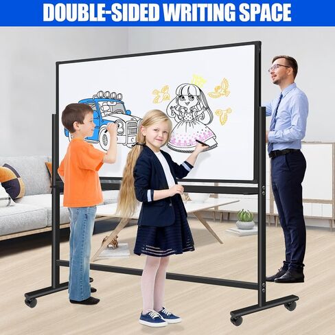 Large Rolling White Boards on Wheels 72 X 36 Inches, Double-Sided Magnetic Mobile Whiteboard with Stands, Dry Erase Board Stand Up White Board with Eraser & Marker & Magnet & Magnetic Calendar in Kuwait