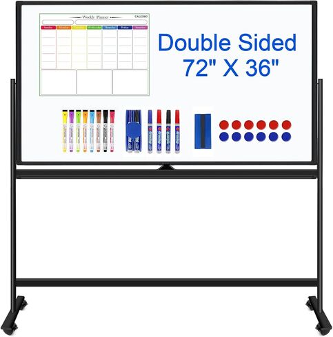 Large Rolling White Boards on Wheels 72 X 36 Inches, Double-Sided Magnetic Mobile Whiteboard with Stands, Dry Erase Board Stand Up White Board with Eraser & Marker & Magnet & Magnetic Calendar in Kuwait