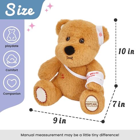 Hopearl Sicky Bear Toy Get Well Soft Stuffed Animal Fever Bear Cute Comforting Companion Gift for Boys Girls Kids Toddlers, Brown, 10'' in Kuwait
