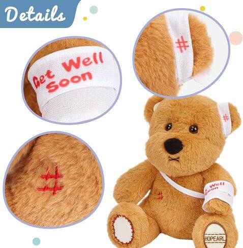 Hopearl Sicky Bear Toy Get Well Soft Stuffed Animal Fever Bear Cute Comforting Companion Gift for Boys Girls Kids Toddlers, Brown, 10'' in Kuwait