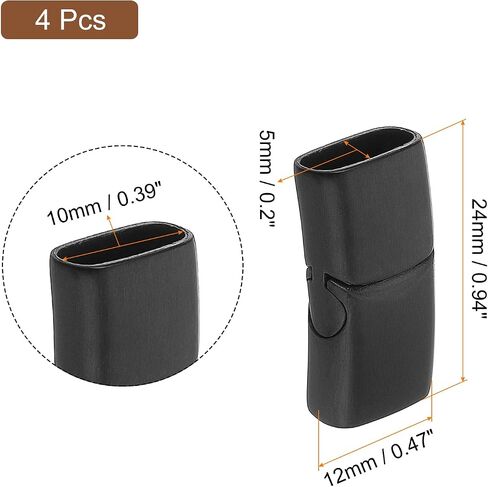 uxcell 10mmx5mm Flat Leather Clasp, 4Pcs Bracelet Clasps Flat Closure End Caps for Bracelet Craft Making Supplies DIY, Black in Saudi Arabia