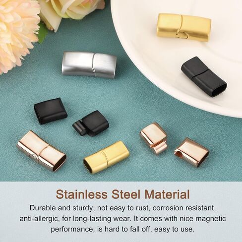 uxcell 10mmx5mm Flat Leather Clasp, 4Pcs Bracelet Clasps Flat Closure End Caps for Bracelet Craft Making Supplies DIY, Black in Saudi Arabia