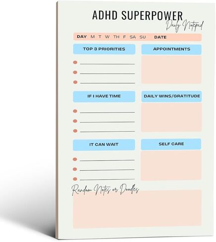 Noteworthy Designs ADHD Superpower Daily to Do List Notepad – Tear-Off ADHD Planner for Adults and Teens, ADHD Tools for Focus, Organization and Work, 5 x 8 in in Saudi Arabia