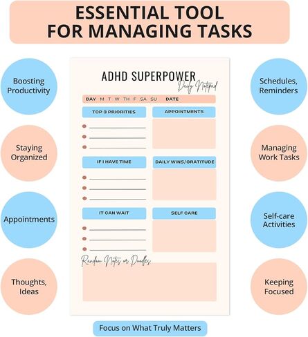 Noteworthy Designs ADHD Superpower Daily to Do List Notepad – Tear-Off ADHD Planner for Adults and Teens, ADHD Tools for Focus, Organization and Work, 5 x 8 in in Saudi Arabia