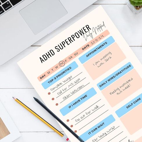 Noteworthy Designs ADHD Superpower Daily to Do List Notepad – Tear-Off ADHD Planner for Adults and Teens, ADHD Tools for Focus, Organization and Work, 5 x 8 in in Saudi Arabia