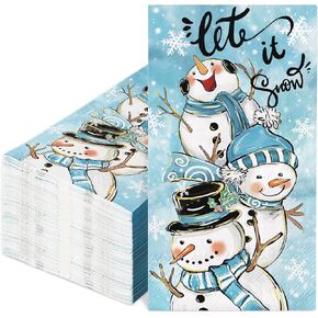 100Pcs Christmas Guest Napkins Blue Watercolor Snowman Disposable Paper Napkins Dinner Hand Napkins for Winter Xmas Party Supplies Table Decor