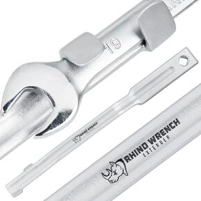 Rhino Wrench Extender Tool Bar - Extra-Long 15 Inch Wrench Extension for Maximum Leverage - Torque Multiplier with Non-Slip Gloves and Garage Hook - Solid Alloy Steel Tools for Mechanics and DIYers