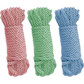 Nylon Twisted Rope Durable Slightly Shiny Design Nylon Rope Thick Multipurpose Thick Nylon Rope Suitable for Camping, Home Decor, Tie Down and Swing (10 Meter) (Red, Green, White)