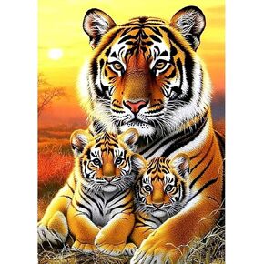 MXJSUA Tiger Diamond Painting Kits for Adults, Animal Diamond Gem Art Painting for Beginners, Diamond Picture with Full Round Drill Dots Craft Set Gift, 12 * 16 Inch in Kuwait