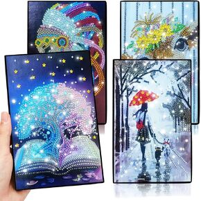 Josongslax Diamond Art Kits for Teens, 4 Pack 5D Gem Dots Art Journals Painting A5 Notebooks for Kids 8-12, DIY Crafts Kit for Adult Women,Birthday Christmas Gifts for Girls and Boys 9-13,13-18