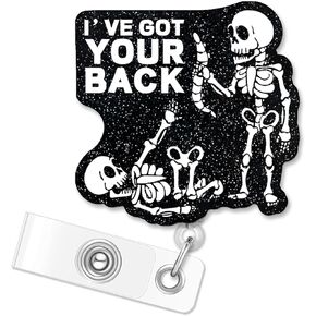 ERHACHAIJIA I've Got Your Back Funny Spine Retractable Glitter Badge Reel Gift, 2 colors (black)