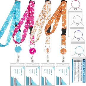 4 Pack Lanyards - Alaska Scenic Animal Print Retractable Lanyard with ID Badge Holder, Waterproof, Luggage Tag Holder, Alaskan Cruise Must Haves