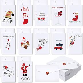 Zhanmai 180 Sets Christmas Cards Bulk with Envelopes and Stickers Merry Christmas Greeting Cards Holiday Gifts Card Xmas Postcards Boxed 4 x 6" for Xmas New Year Party Favors, 12 Styles Envelopes