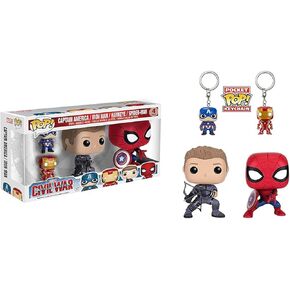 Funko POP Marvel: Civil War Hawkeye Spiderman, Iron Man & Captain America Keychain