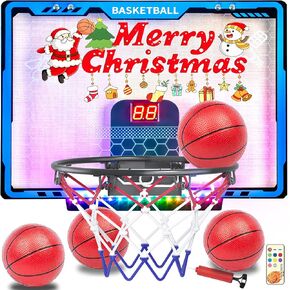 Awsoo Basketball Hoop Indoor for Kids，Mini Basketball Hoop with Colorful Light Bar，Scoreboard& 4 Basketballs, Basketball Toys Gifts for 3 4 5 6 7 8 9 10 11 12 Year Old Boys Girls (Red)