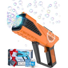 Bubble Gun - Rechargeable Bubble Machine for Kids - Bubbles Blaster with 10-Hole Wands & LED Light, Include Bubble Solution - Boys Gifts Toys for Ages 3+ Year Old, Outdoor/Birthday/Party Use