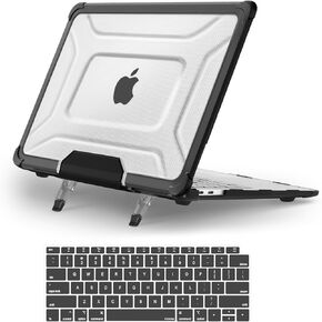 MOSISO Compatible with MacBook Air 13 inch Case 2022-2018 Release A2337 M1 A2179 A1932,Full Protection Shockproof Heavy Duty TPU Bumper Dots Plastic Hard Shell with Foldable Stand&Keyboard Cover,Black