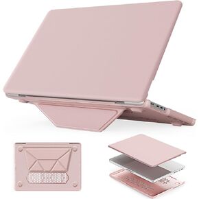 HXCASEAC Case Compatible with MacBook Pro 16 inch Case 2024 2023 2022 2021 with Foldable Stand, Anti-Scratching Protective Cover (M4 M3 M2 M1) A3186, A3403, A2991, A2780, A2485 PU Leather, Pink