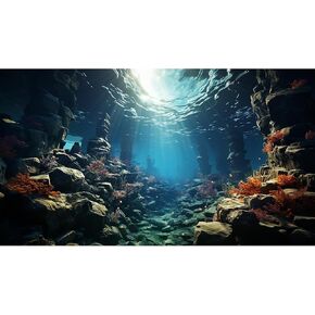 Aquarium Background Undersea Various Cora Reef Sunlight Terrarium Background Seafloor Big Rocks Environment Aquarium Backdrop Under Sea Reef Fish Tank Backdrop Decor Vinyl 48x24in