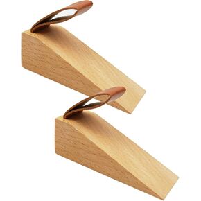 2 Pack Wood Door Stopper Small Wood Door Wedges Soild Beech Wood Doorstops Security Door Stopper with Leather Band for Hanging