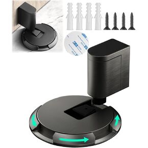 Magnetic Door Stopper, Adjustable Height Door Stoppers, Heavy Duty Adhesive Magnet Suction Door Holder Wall Protector, Silent Mechanical Floor Door Stopper for Office Home Garage (Black)