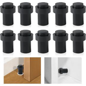 10 Pack Door Stoppers Black Door Stop Stainless Steel Cylindrical Floor Door Stopper Rubber Bumper Door Holder Modern Home Decorative Wall Protector Doorstop for Bottom or Top of Door