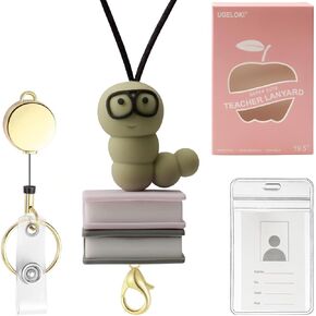 Teacher Lanyards for ID Badges and Keys, Super Cute Silicone Beaded Lanyard Retractable for Women, Teacher Appreciation Gift