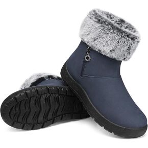 TEMOFON Women Ankle Boots Waterproof: Snow Winter Fur Lined Boot Woman Non Slip Cold Weather Snowboots Ladies Walking Soft Booties Warm Size