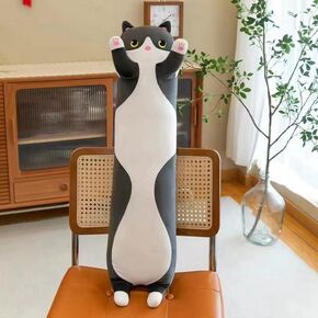Cute Long Plush Cat Pillow,Soft Plushie Stuffed Animal Toy,Gift for Kids Girlfriend (Black, 35.4inch/90cm)