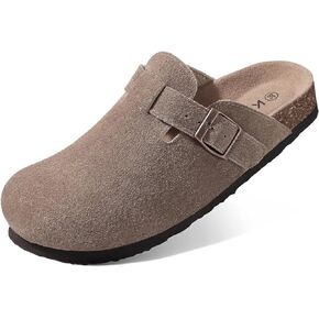 KIDMI Women's Suede Clogs Leather Mules Cork Footbed Sandals Potato Shoes with Arch Support Grey 44 (Size 11.5-12)