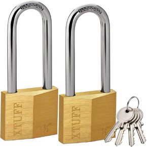 Padlock with Key, Solid Brass Keyed Padlock, Locker Locks with Key, 2.3 Inch Long Shackle for Indoor and Outdoor Sheds, Hasp Storage Unit School Gym Locker, Fence, Toolbox 2 Pack