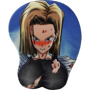 3D Android 18 Oppai Mouse Pad with Wrist Rest 12x10 inches Boob Gaming