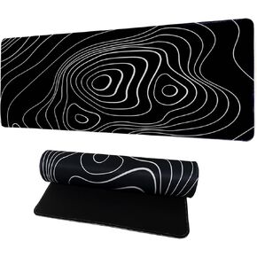Large Mouse Pad, 35.4x15.7 Inch Large Gaming Mousepad with Stitched Edge, Waterproof Non-Slip Rubber Base, Computer Mouse Pad XL, Laptop Big Mouse Pad for Office and Home, Topographic Black