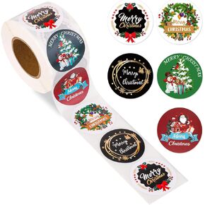 500pcs 1.5 inch Merry Christmas Stickers Roll, 5 Patterns Xmas Holiday Round Labels Decoration for Kids Crafts Cards Scrapbooking Envelopes Seal Gift Tags (Style 2)