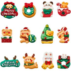 SUNNYCLUE 72Pcs 12 Styles Resin Christmas Charm Holiday Cabochons Bulk Assorted Flatback Winter Xmas Tree Socking Bell Deer Candy Cabochon for DIY Crafting Jewelry Making Embellishments Accessories