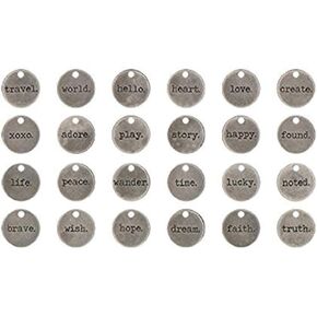 Typed Tokens by Tim Holtz Idea-ology, Pack of 24, Antique Nickel Finish, TH93203, Silver