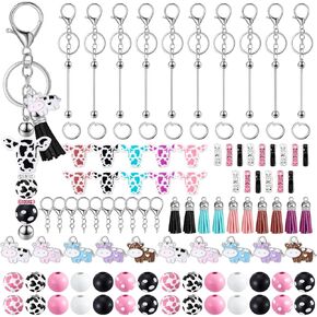 Yuxung 86 Pcs Beadable Keychain Bar Set Bead Keychain Kit Include Variety Beads Leather Tassel Charms for DIY Craft Gift(Animal)