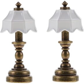 GANAZONO 2pcs Dollhouse Bedside lamp Dollhouse lampost Dollhouse lamp Decor Mini House Light Model 1 12 Scale Dollhouse Desk lamp LED Mini Lighting Bedside Table lamp Delicate ob11 Iron
