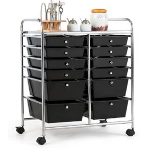 LDAILY 12 Drawers Rolling Storage Cart, Tool Storage Cart Organizer w/Metal Frame & Lockable Wheels, Multipurpose Utility Storage Cart w/Large Storage Space for Office School Home (Macaron)