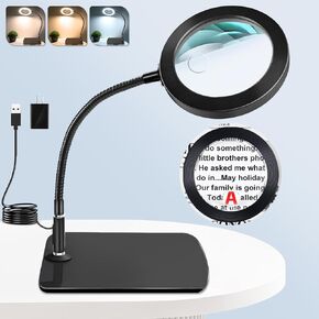 NZQXJXZ 30X10X Magnifying Glass with Light and Stand Magnifying Lamp with 72 LEDs 3 Color Modes and 10 Stepless Dimmable Desk Magnifier Lamp for Hobbies, Reading, Close Work, Jewelry