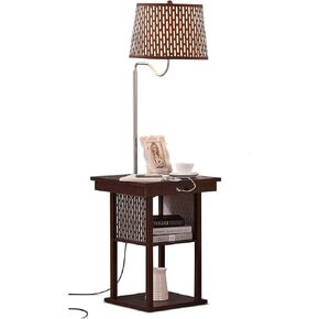 Brightech Madison Side Table with Lamp Combo with LED Bulb, Desk Lamp with USB Port, Bedside Reading Lamp, Modern End Table with Floor Lamp for Bedroom, Living Room, Office - Havana Brown