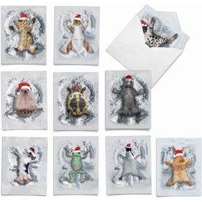 The Best Card Company - 10 Christmas Thank You Cards (4 x 5.12 Inch) - Cute Holiday Animals, Assorted Gratitude Greetings for Kids - Critter Snow Angels M4187XTG-B1x10